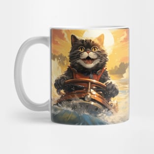 Retro Cats Summertime Boating | Vintage Style Kitty Art Mug